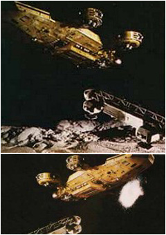 Due immagini pubblicitarie dell'episodio. Notare il Satazius dipinto di giallo!